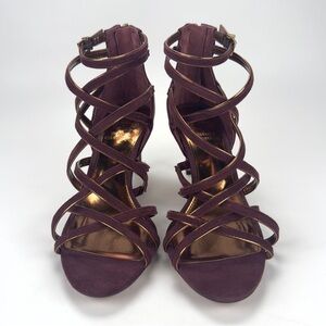 Vince Camuto Burgundy and Gold Strappy Heels